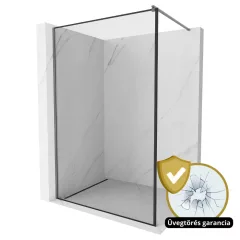   HD Velence Black-Grey Walk-In zuhanyfal 8 mm vastag vízlepergető biztonsági üveggel, 200 cm magas, szürke profillal és távtartóval, fekete kerettel