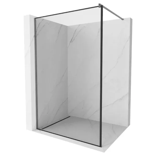 HD Velence Black-Grey Walk-In zuhanyfal 8 mm vastag vízlepergető biztonsági üveggel, 200 cm magas, szürke profillal és távtartóval, fekete kerettel