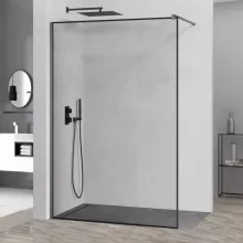 HD Velence Black-Grey Walk-In zuhanyfal 8 mm vastag vízlepergető biztonsági üveggel, 200 cm magas, szürke profillal és távtartóval, fekete kerettel