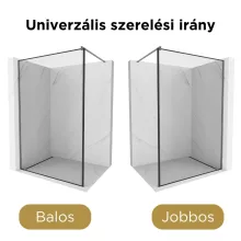 HD Velence Black-Grey Walk-In zuhanyfal 8 mm vastag vízlepergető biztonsági üveggel, 200 cm magas, szürke profillal és távtartóval, fekete kerettel