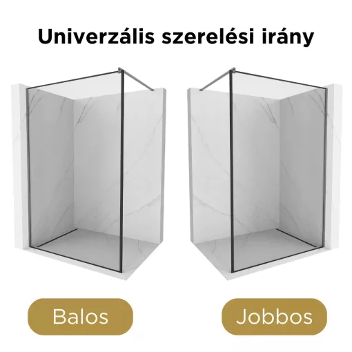 HD Velence Black-Grey Walk-In zuhanyfal 8 mm vastag vízlepergető biztonsági üveggel, 200 cm magas, szürke profillal és távtartóval, fekete kerettel