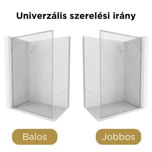 HD Velence "L" Chrome Walk-In zuhanyfal 8 mm vastag vízlepergető biztonsági üveggel, 200 cm magas, króm profillal és "L" stabilizátorral, krómozott kerettel