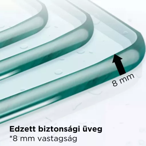 HD Velence "L" Chrome Walk-In zuhanyfal 8 mm vastag vízlepergető biztonsági üveggel, 200 cm magas, króm profillal és "L" stabilizátorral, krómozott kerettel
