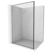 HD Velence "L" Black-Chrome Walk-In zuhanyfal 8 mm vastag vízlepergető biztonsági üveggel, 200 cm magas, króm profillal és "L" stabilizátorral, fekete kerettel