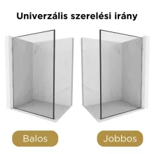 HD Velence "L" Black-Chrome Walk-In zuhanyfal 8 mm vastag vízlepergető biztonsági üveggel, 200 cm magas, króm profillal és "L" stabilizátorral, fekete kerettel