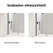 HD Velence "L" Black Walk-In zuhanyfal, 80x200 cm, 8 mm vastag vízlepergető biztonsági üveggel, 200 cm magas, fekete profillal és "L" stabilizátorral, fekete kerettel
