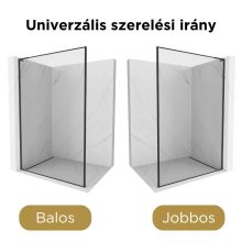 HD Velence "L" Black Walk-In zuhanyfal, 80x200 cm, 8 mm vastag vízlepergető biztonsági üveggel, 200 cm magas, fekete profillal és "L" stabilizátorral, fekete kerettel