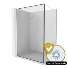 HD Velence Black-White Walk-In zuhanyfal 8 mm vastag vízlepergető biztonsági üveggel, 200 cm magas, fehér profillal és távtartóval, fekete kerettel