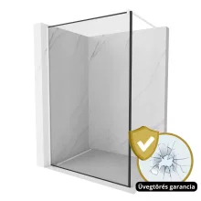 HD Velence Black-White Walk-In zuhanyfal, 130x200 cm, 8 mm vastag vízlepergető biztonsági üveggel, 200 cm magas, fehér profillal és távtartóval, fekete kerettel
