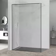 HD Velence Black-White Walk-In zuhanyfal, 130x200 cm, 8 mm vastag vízlepergető biztonsági üveggel, 200 cm magas, fehér profillal és távtartóval, fekete kerettel
