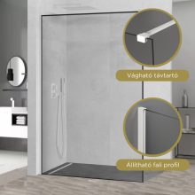 HD Velence Black-White Walk-In zuhanyfal 8 mm vastag vízlepergető biztonsági üveggel, 200 cm magas, fehér profillal és távtartóval, fekete kerettel