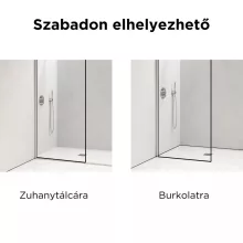 HD Velence Black-White Walk-In zuhanyfal, 130x200 cm, 8 mm vastag vízlepergető biztonsági üveggel, 200 cm magas, fehér profillal és távtartóval, fekete kerettel