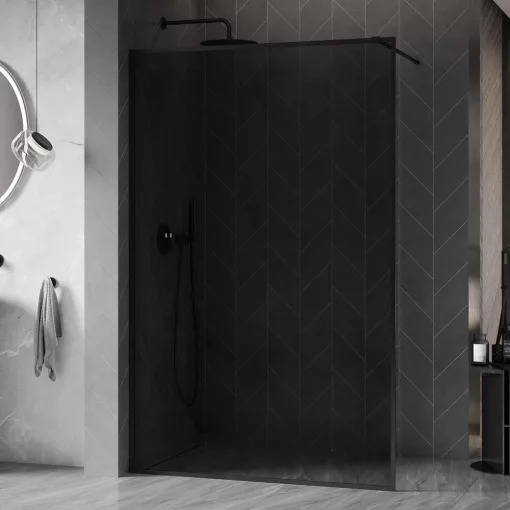 HD Velence Dark Black Walk-In zuhanyfal, 120x200 cm, 8 mm vastag vízlepergető biztonsági üveggel, 200 cm magas, fekete profillal és távtartóval, fekete kerettel