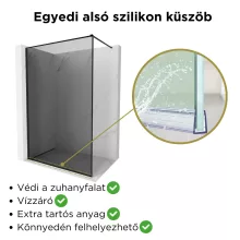 HD Velence Dark Black Walk-In zuhanyfal, 120x200 cm, 8 mm vastag vízlepergető biztonsági üveggel, 200 cm magas, fekete profillal és távtartóval, fekete kerettel