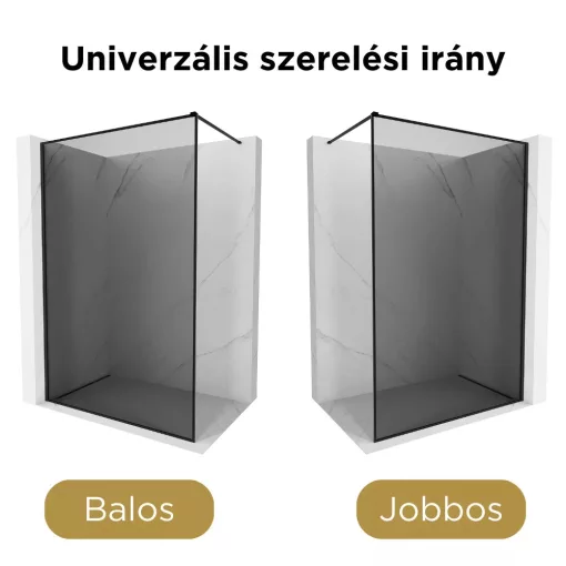 HD Velence Dark Black Walk-In zuhanyfal, 120x200 cm, 8 mm vastag vízlepergető biztonsági üveggel, 200 cm magas, fekete profillal és távtartóval, fekete kerettel