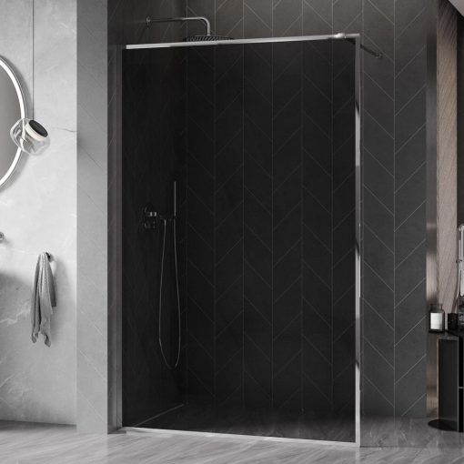 HD Velence Dark Chrome Walk-In zuhanyfal, 100x200 cm, 8 mm vastag vízlepergető biztonsági üveggel, 200 cm magas, króm profillal és távtartóval, króm kerettel
