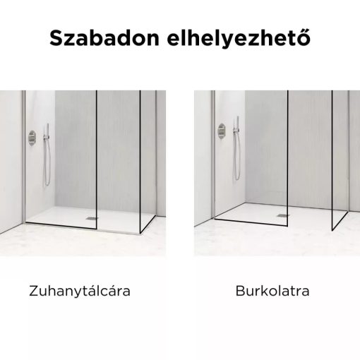 HD Velence Dark Chrome Walk-In zuhanyfal, 100x200 cm, 8 mm vastag vízlepergető biztonsági üveggel, 200 cm magas, króm profillal és távtartóval, króm kerettel