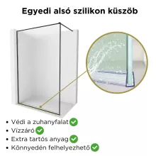 HD Velence Matt Black Walk-In zuhanyfal 8 mm vastag vízlepergető biztonsági üveggel, 200 cm magas, fekete profillal és távtartóval, fekete kerettel
