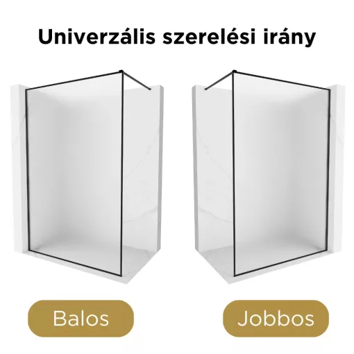 HD Velence Matt Black Walk-In zuhanyfal 8 mm vastag vízlepergető biztonsági üveggel, 200 cm magas, fekete profillal és távtartóval, fekete kerettel