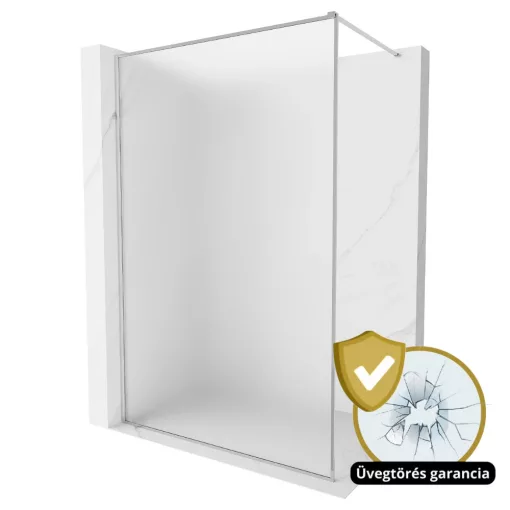 HD Velence Matt Chrome Walk-In zuhanyfal 8 mm vastag vízlepergető biztonsági üveggel, 200 cm magas, króm profillal és távtartóval, króm kerettel