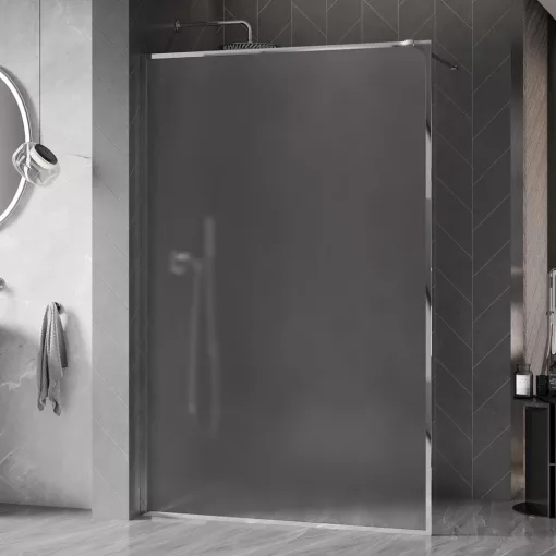 HD Velence Matt Chrome Walk-In zuhanyfal 8 mm vastag vízlepergető biztonsági üveggel, 200 cm magas, króm profillal és távtartóval, króm kerettel