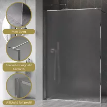 HD Velence Matt Chrome Walk-In zuhanyfal 8 mm vastag vízlepergető biztonsági üveggel, 200 cm magas, króm profillal és távtartóval, króm kerettel