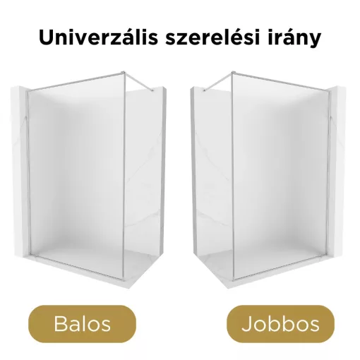 HD Velence Matt Chrome Walk-In zuhanyfal 8 mm vastag vízlepergető biztonsági üveggel, 200 cm magas, króm profillal és távtartóval, króm kerettel