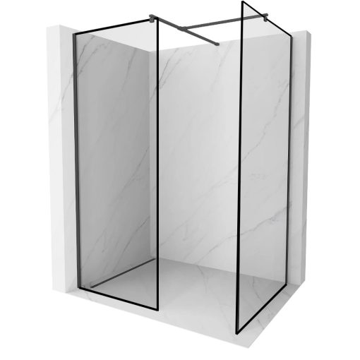 HD Velence Black Kombi Walk-In zuhanyfal, 130x140 cm, 8 mm vastag vízlepergető biztonsági üveggel, 200 cm magas, fekete profillal és távtartóval, fekete kerettel