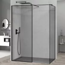 HD Velence Black Kombi Walk-In zuhanyfal, 140x110 cm, 8 mm vastag vízlepergető biztonsági üveggel, 200 cm magas, fekete profillal és távtartóval, fekete kerettel