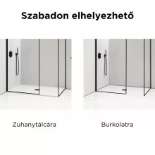 HD Velence Black Kombi Walk-In zuhanyfal, 140x110 cm, 8 mm vastag vízlepergető biztonsági üveggel, 200 cm magas, fekete profillal és távtartóval, fekete kerettel