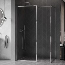 HD Velence Chrome Kombi Walk-In zuhanyfal, 120x140 cm, 8 mm vastag vízlepergető biztonsági üveggel, 200 cm magas, króm profillal és távtartóval, krómozott kerettel