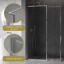 HD Velence Chrome Kombi Walk-In zuhanyfal, 120x140 cm, 8 mm vastag vízlepergető biztonsági üveggel, 200 cm magas, króm profillal és távtartóval, krómozott kerettel