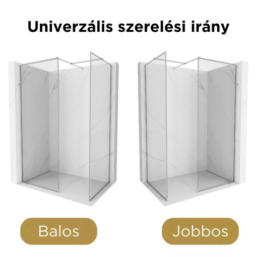 HD Velence Chrome Kombi Walk-In zuhanyfal, 120x140 cm, 8 mm vastag vízlepergető biztonsági üveggel, 200 cm magas, króm profillal és távtartóval, krómozott kerettel