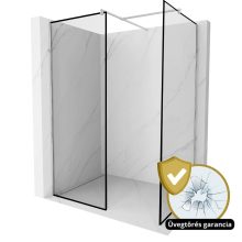 HD Velence Black-Chrome Kombi Walk-In zuhanyfal, 80x70 cm, 8 mm vastag vízlepergető biztonsági üveggel, 200 cm magas, króm profillal és távtartóval, fekete kerettel