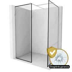   HD Velence Black-Chrome Kombi Walk-In zuhanyfal 8 mm vastag vízlepergető biztonsági üveggel, 200 cm magas, króm profillal és távtartóval, fekete kerettel