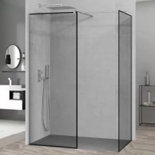 HD Velence Black-Chrome Kombi Walk-In zuhanyfal, 80x70 cm, 8 mm vastag vízlepergető biztonsági üveggel, 200 cm magas, króm profillal és távtartóval, fekete kerettel