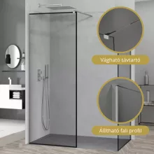 HD Velence Black-Chrome Kombi Walk-In zuhanyfal, 90x70 cm, 8 mm vastag vízlepergető biztonsági üveggel, 200 cm magas, króm profillal és távtartóval, fekete kerettel