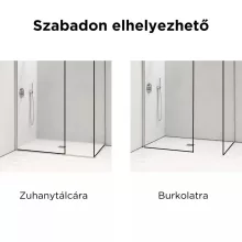 HD Velence Black-Chrome Kombi Walk-In zuhanyfal, 90x70 cm, 8 mm vastag vízlepergető biztonsági üveggel, 200 cm magas, króm profillal és távtartóval, fekete kerettel