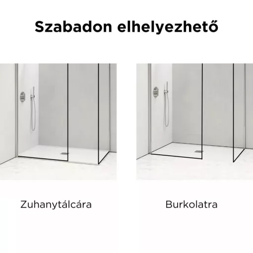 HD Velence Black-Chrome Kombi Walk-In zuhanyfal, 90x70 cm, 8 mm vastag vízlepergető biztonsági üveggel, 200 cm magas, króm profillal és távtartóval, fekete kerettel