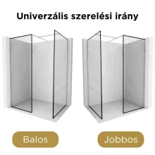 HD Velence Black-Chrome Kombi Walk-In zuhanyfal, 90x70 cm, 8 mm vastag vízlepergető biztonsági üveggel, 200 cm magas, króm profillal és távtartóval, fekete kerettel