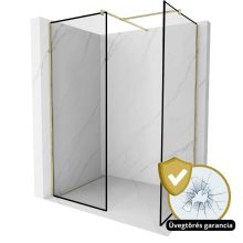 HD Velence Black-Gold Kombi Walk-In zuhanyfal, 130x130 cm, 8 mm vastag vízlepergető biztonsági üveggel, 200 cm magas, arany profillal és távtartóval, fekete kerettel