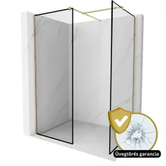   HD Velence Black-Gold Kombi Walk-In zuhanyfal 8 mm vastag vízlepergető biztonsági üveggel, 200 cm magas, arany profillal és távtartóval, fekete kerettel