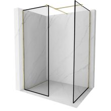 HD Velence Black-Gold Kombi Walk-In zuhanyfal, 130x130 cm, 8 mm vastag vízlepergető biztonsági üveggel, 200 cm magas, arany profillal és távtartóval, fekete kerettel