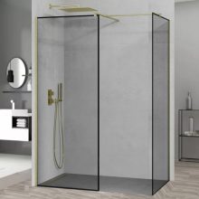 HD Velence Black-Gold Kombi Walk-In zuhanyfal, 130x130 cm, 8 mm vastag vízlepergető biztonsági üveggel, 200 cm magas, arany profillal és távtartóval, fekete kerettel