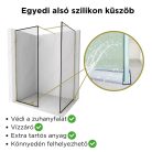 HD Velence Black-Gold Kombi Walk-In zuhanyfal 8 mm vastag vízlepergető biztonsági üveggel, 200 cm magas, arany profillal és távtartóval, fekete kerettel