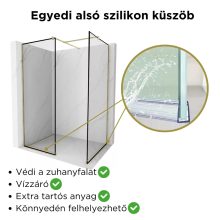 HD Velence Black-Gold Kombi Walk-In zuhanyfal, 130x130 cm, 8 mm vastag vízlepergető biztonsági üveggel, 200 cm magas, arany profillal és távtartóval, fekete kerettel