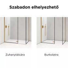 HD Velence Black-Gold Kombi Walk-In zuhanyfal, 130x130 cm, 8 mm vastag vízlepergető biztonsági üveggel, 200 cm magas, arany profillal és távtartóval, fekete kerettel
