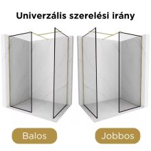 HD Velence Black-Gold Kombi Walk-In zuhanyfal, 130x130 cm, 8 mm vastag vízlepergető biztonsági üveggel, 200 cm magas, arany profillal és távtartóval, fekete kerettel