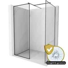 HD Velence Black-Grey Kombi Walk-In zuhanyfal, 70x120 cm, 8 mm vastag vízlepergető biztonsági üveggel, 200 cm magas, szürke profillal és távtartóval, fekete kerettel