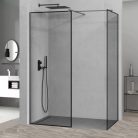 HD Velence Black-Grey Kombi Walk-In zuhanyfal 8 mm vastag vízlepergető biztonsági üveggel, 200 cm magas, szürke profillal és távtartóval, fekete kerettel